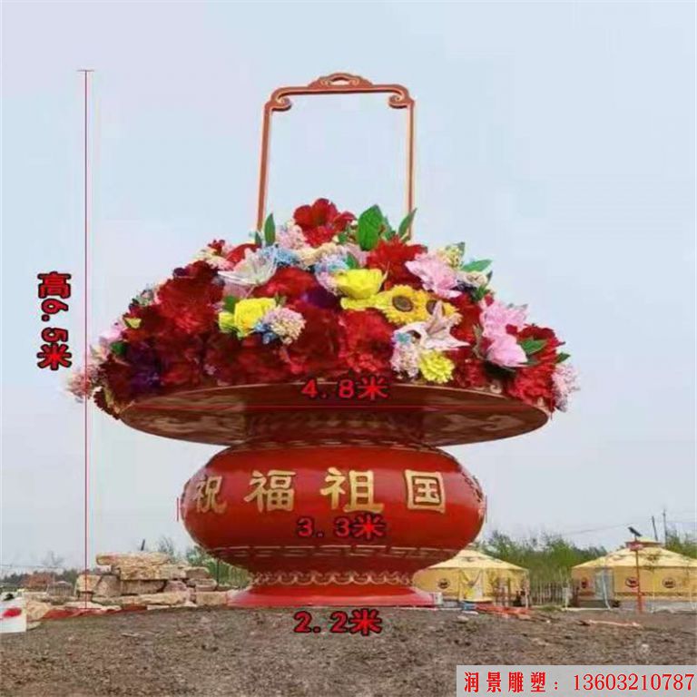 玻璃钢花篮雕塑,仿天安门花篮,花卉绢花花篮15